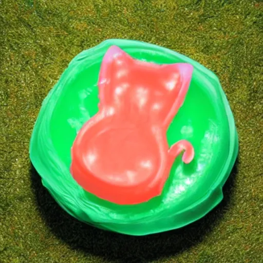 Image similar to a cat made out of jello, gelatinous