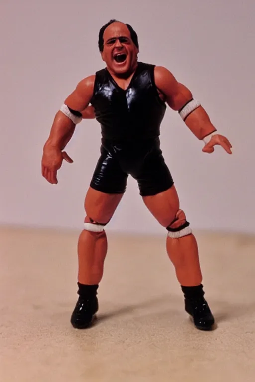 Prompt: danny devito as a 1 9 8 0 s wrestling action figure