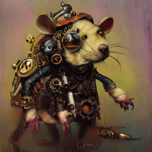 Image similar to steampunk rat, acid, 303, psychedelic, by ruan jia