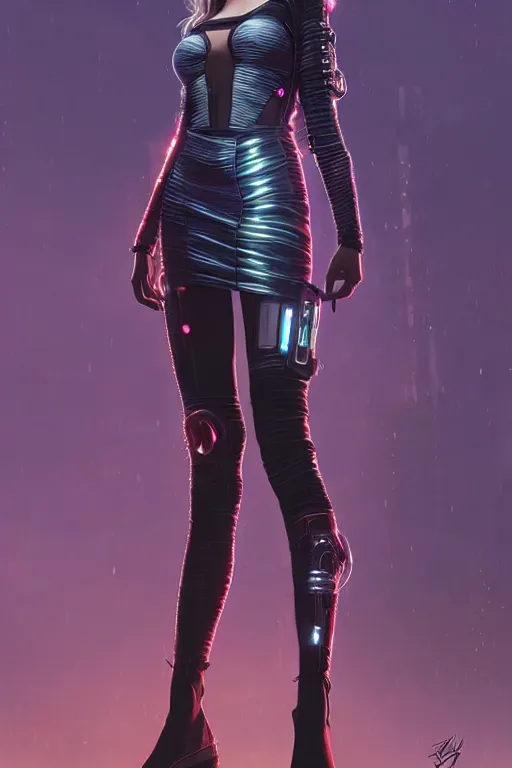 Prompt: full body photo of a gorgeous young woman wearing a cyberpunk dress in the style of stefan kostic, realistic, sharp focus, 8k high definition, insanely detailed, intricate, elegant, art by stanley lau and artgerm