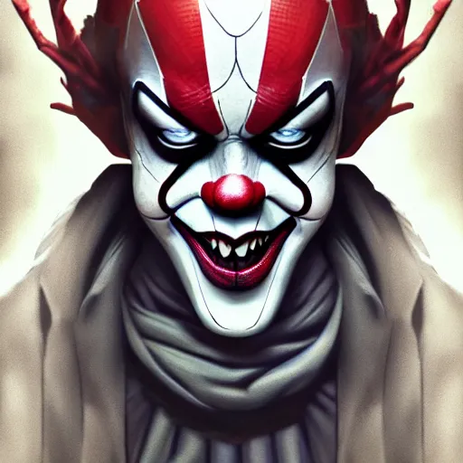 Image similar to symmetry of pennywise mixed with spiderman and sandman from neil gaiman, rpg reference, art by greg rutkowski, artgerm, trending on artstation, octane render, insanely detailed, 8 k, hd