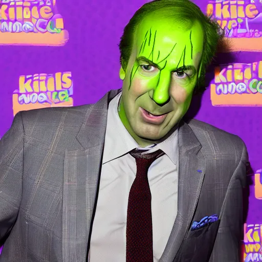 Image similar to saul goodman slimed at the kids choice awards, photojournalism photography