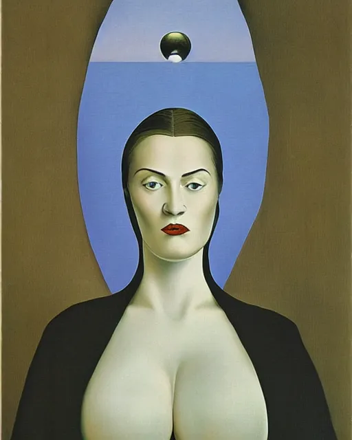 Prompt: portrait of a woman by rene magritte and lisa frank and salvador dali and h. r. giger
