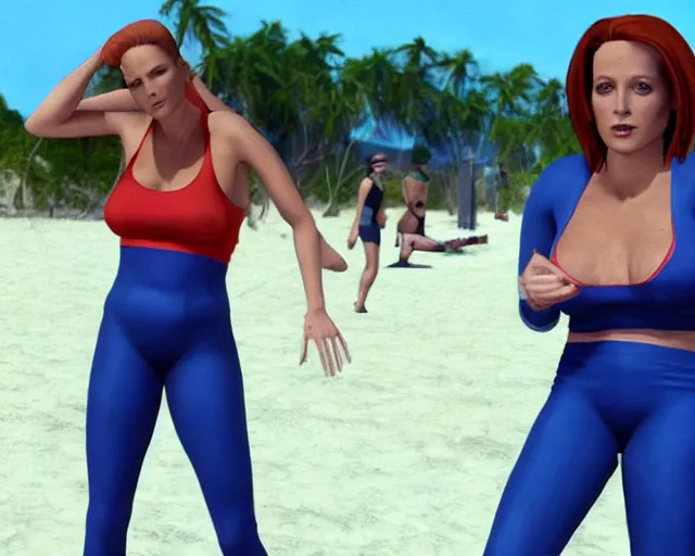 Prompt: Dana Scully in Dead or Alive Xtreme Beach Volleyball