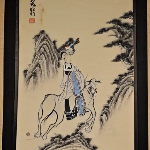 Prompt: chinese ink drawing of an extremely beautiful chinese princess on horseback