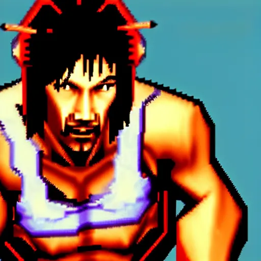 Image similar to portrait of keanu in double dragon video game splash screen