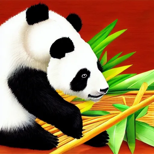 Image similar to panda bear eating bamboo, Cartoon for children's book, ArtStation, sharp focus, 4k