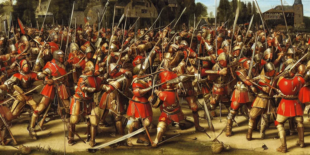 Image similar to a pike square of swiss pikemen, renaissance painting, medieval warfare, pike and shot, year 1 6 6 7