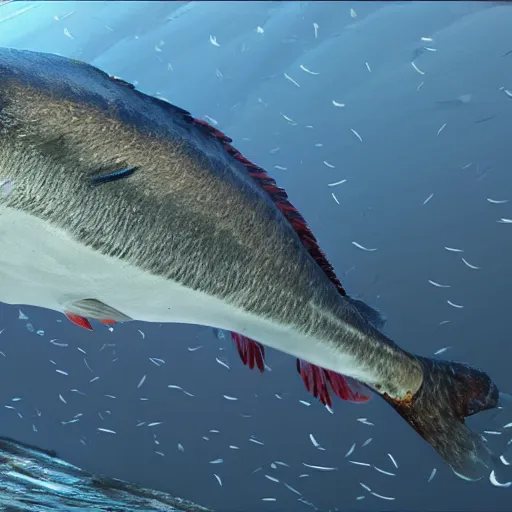 Image similar to incredibly detailed atlantic cod, hyper realistci, underwter, dynamic camera angle