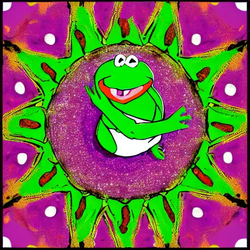 Prompt: kermit the frog mandala, high saturation, viberant