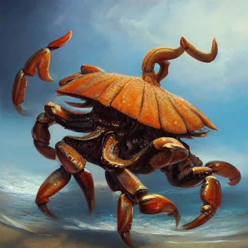 Image similar to elephant - crab creature, oil painting by justin gerard, deviantart