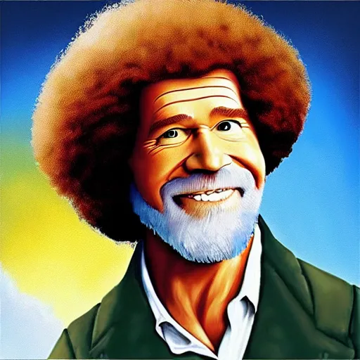 Prompt: bob ross painting bob ross in bob ross style