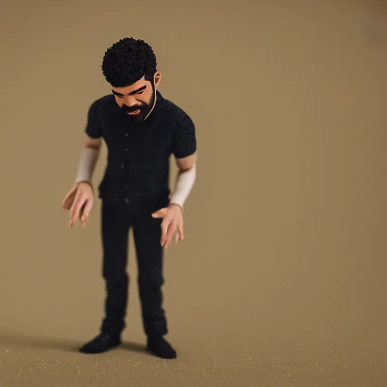Prompt: a cinematic film still of a claymation stop motion film starring drake, shallow depth of field, 8 0 mm, f 1. 8