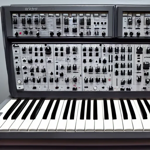 Prompt: a TB303, a TR909, A Moog Synthesizer