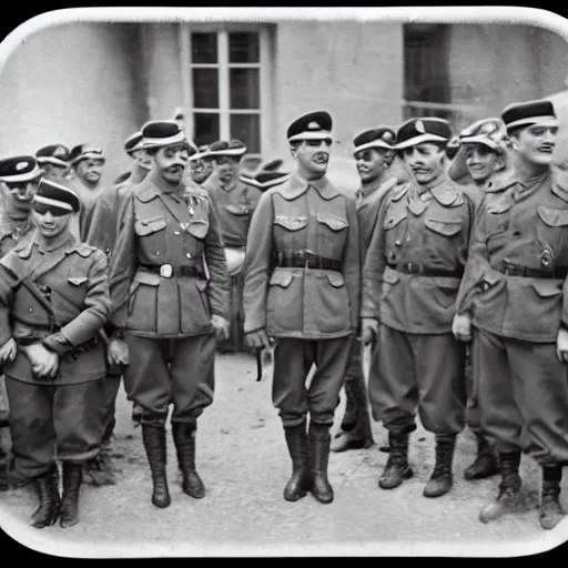 Image similar to gender reveal party with german soldiers in nazi uniform, 1 9 4 3 paris, colored photography, highly detailed scan