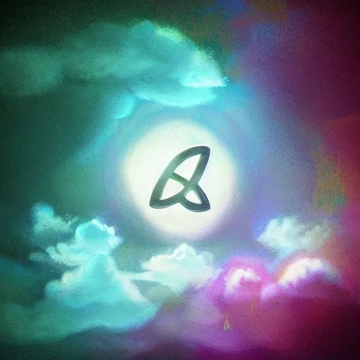 Prompt: atom symbol surrounded by clouds, dreamy lighting, digital art, art station, extremely detailed