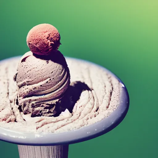 Image similar to detailed color photograph of a levitating ice cream cone with hairy, wriggling spider legs. shallow depth - of - field. dramatic light.