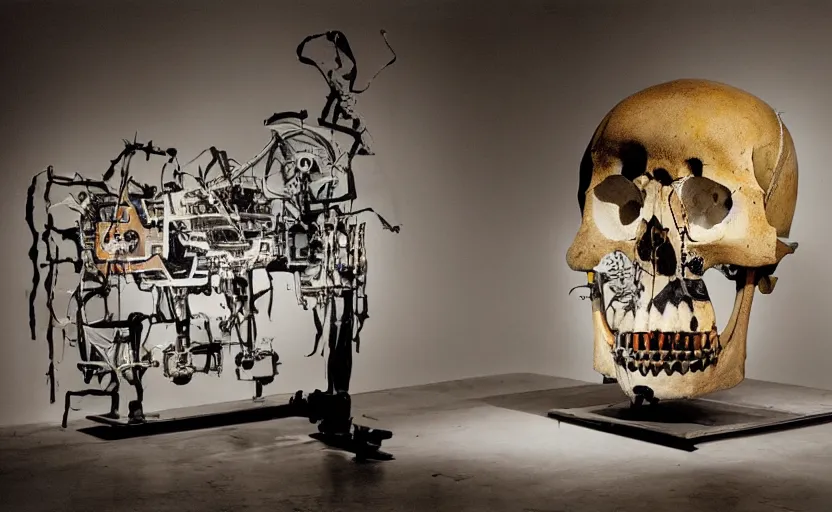 Image similar to photograph of a skull machine built by basquiat perfect composition masterpiece dramatic lighting