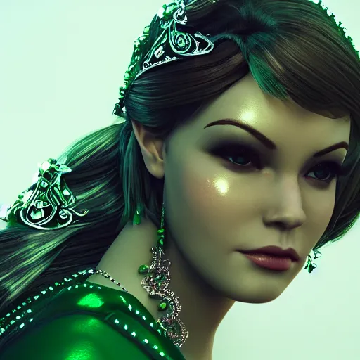 Image similar to princess of emerald, majestic, ornate, 8 k, intricate, detailed, accent lighting, dramatic light, octane render