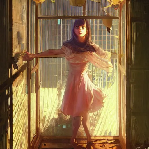 Prompt: a painting of a russian young girl in her room full of cages with reptiles, night light lighting only on her face digital painting, artstation, concept art, smooth, sharp focus, illustration, art by artgerm and greg rutkowski and alphonse mucha