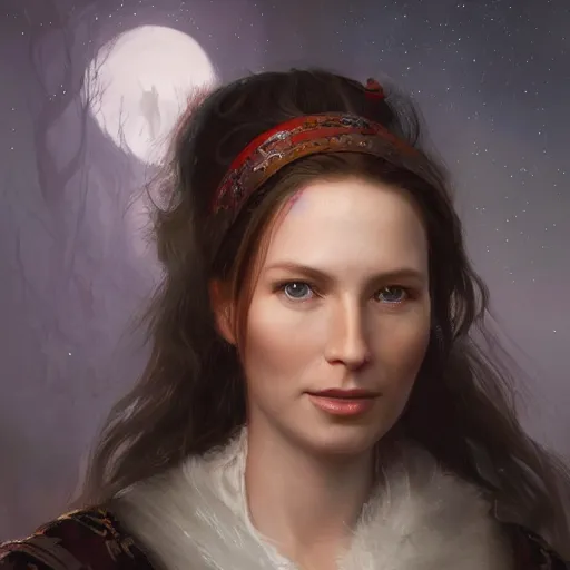 Image similar to portrait of a norwegian woman ( 3 5 ) from norway in 2 0 2 1, an oil painting by ross tran and thomas kincade