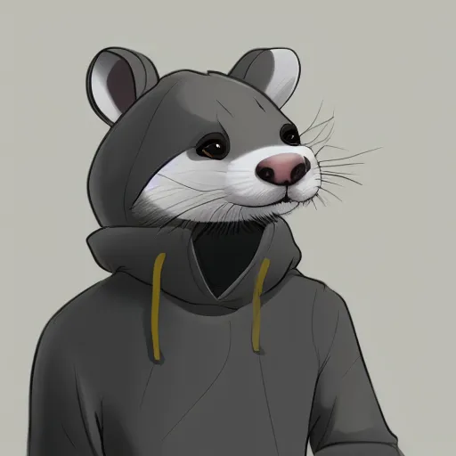 Prompt: An anthropomorphic ferret wearing a grey hoodie and a grey beanie, trending on FurAffinity