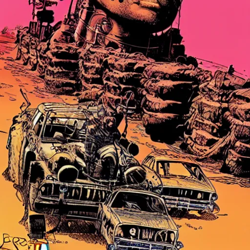 Image similar to mad max rockatansky fury road by brendan mccarthy