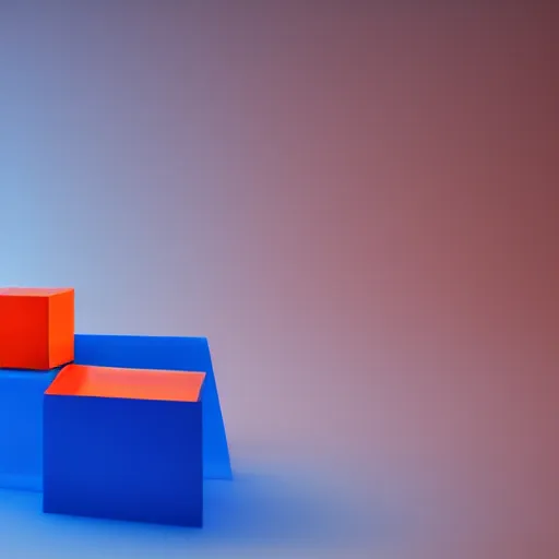 Prompt: one blue cube and one orange cube, studio light, studio photo, octane render, random = 0