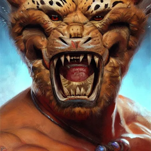 Image similar to Buff wrestler wearing a jaguar mask, closeup character portrait art by Donato Giancola, Craig Mullins, digital art, trending on artstation