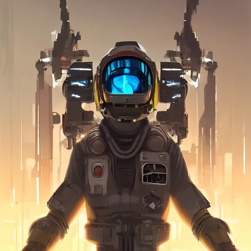 Image similar to concept art of cyberpunk pilot fighter by jama jurabaev, brush stroke, scifi accessories, trending on artstation, symmetry, high quality, extremely detailed, joseph cross