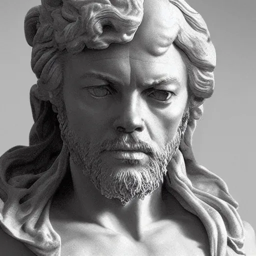Image similar to beautiful lifelike award winning marble statue bust of gary glitter trending on art station artgerm greg rutkowski alphonse mucha museum quality cinematic atmospheric