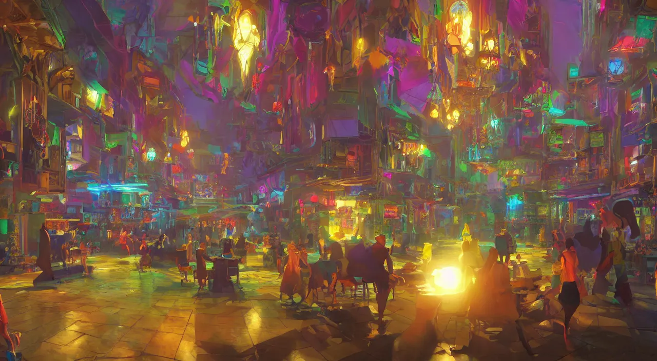 Image similar to bazaar zouk oriantal multicolorful sky shine place mosquet painting stylized digital video game icon global illumination ray tracing 8 k hd resolution, by ilya kuvshinov and cushart krentz and gilleard james