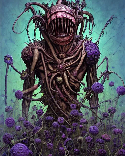 Prompt: the platonic ideal of flowers, rotting, insects and praying of cletus kasady carnage thanos davinci dementor wild hunt chtulu mandelbulb fritz the cat doctor manhattan bioshock xenomorph, caustic, ego death, decay, dmt, psilocybin, concept art by randy vargas and zdzisław beksinski