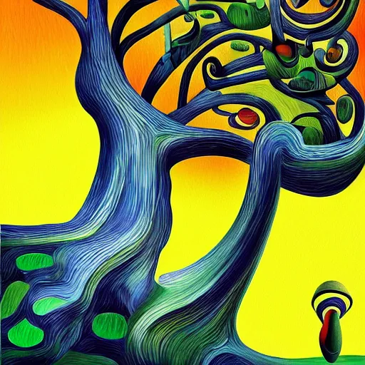 Prompt: award-winning, Trending on artstation, highly detailed, cubist painting of a tree, in the style of Salvador Dalí