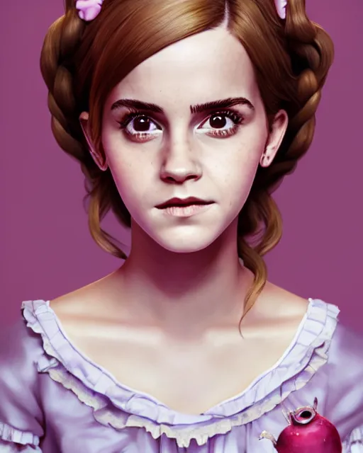 Prompt: full shot portrait painting of very beautiful emma watson as maid, character design by mark ryden and pixar and hayao miyazaki, unreal 5, daz, hyperrealistic, octane render, cosplay, rpg portrait, dynamic lighting, intricate detail, harvest fall vibrancy, cinematic