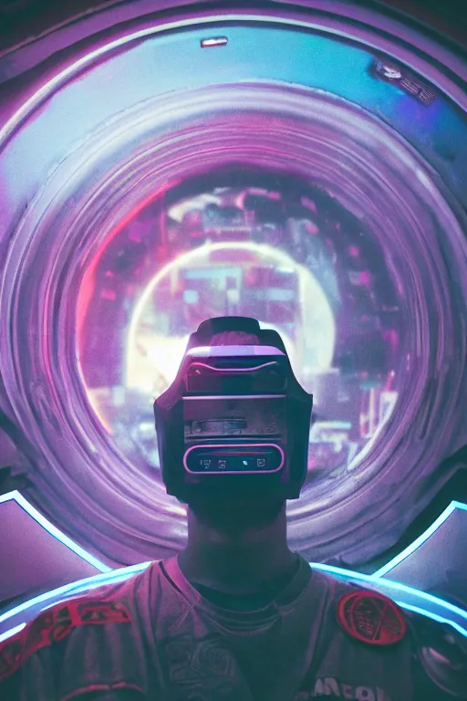 Image similar to agfa vista 4 0 0 photograph of a meso american guy on a spaceship, ancient yet futuristic, meso american aesthetic, aztec aesthetic, synth vibe, vaporwave colors, lens flare, moody lighting, moody vibe, telephoto, 9 0 s vibe, blurry background, grain, tranquil, calm, faded!,