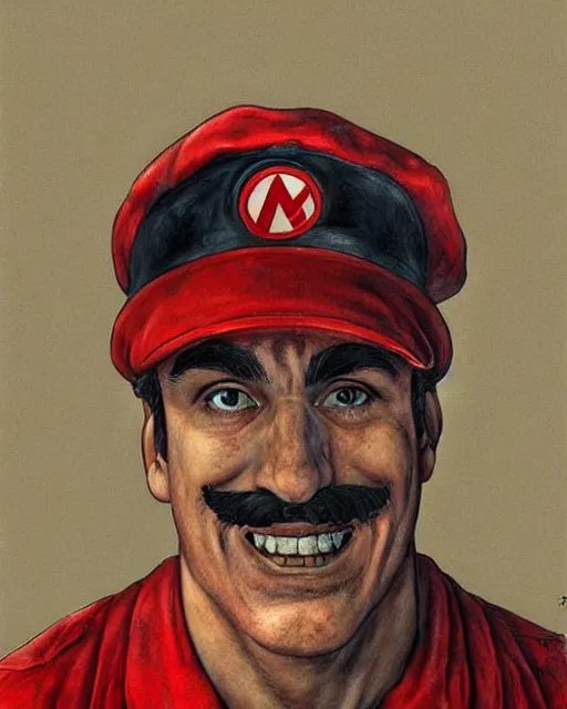 Prompt: portrait of super mario as a soviet factory worker, red cap, gritty, dirty, beautiful, very detailed, hyperrealistic, medium shot, very detailed painting by Glenn Fabry, by Joao Ruas