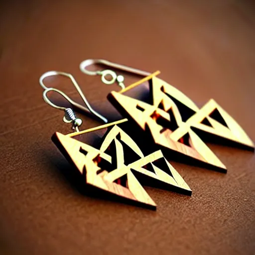 Image similar to 2 d wood lasercut earrings, mystical symbols, 8 k, hd, trending on amazon on artstation, trending on deviantart, trending on etsy, epic digital art