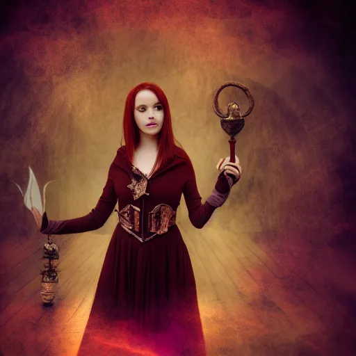 Prompt: female warlock casting magic spell ,fantasy, D&D, HDR, natural light, dynamic pose, award winning photograph, 8k, Mucha style,