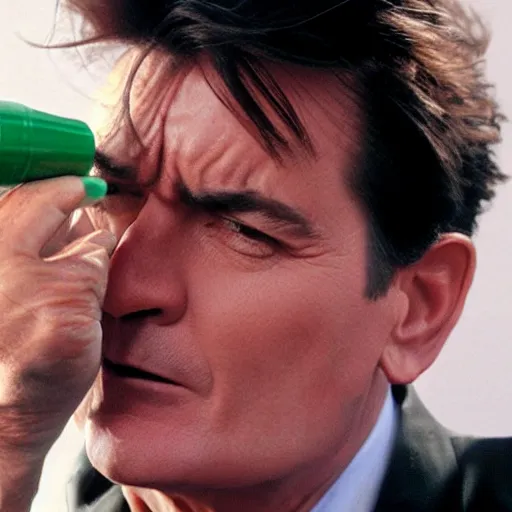 Prompt: charlie sheen sniffing spray-paint