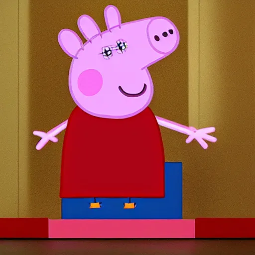 Prompt: very very realistic peppa pig sitting on a throne, award - winning, detailed, hyperdetailed, photorealistic, atmospheric lighting