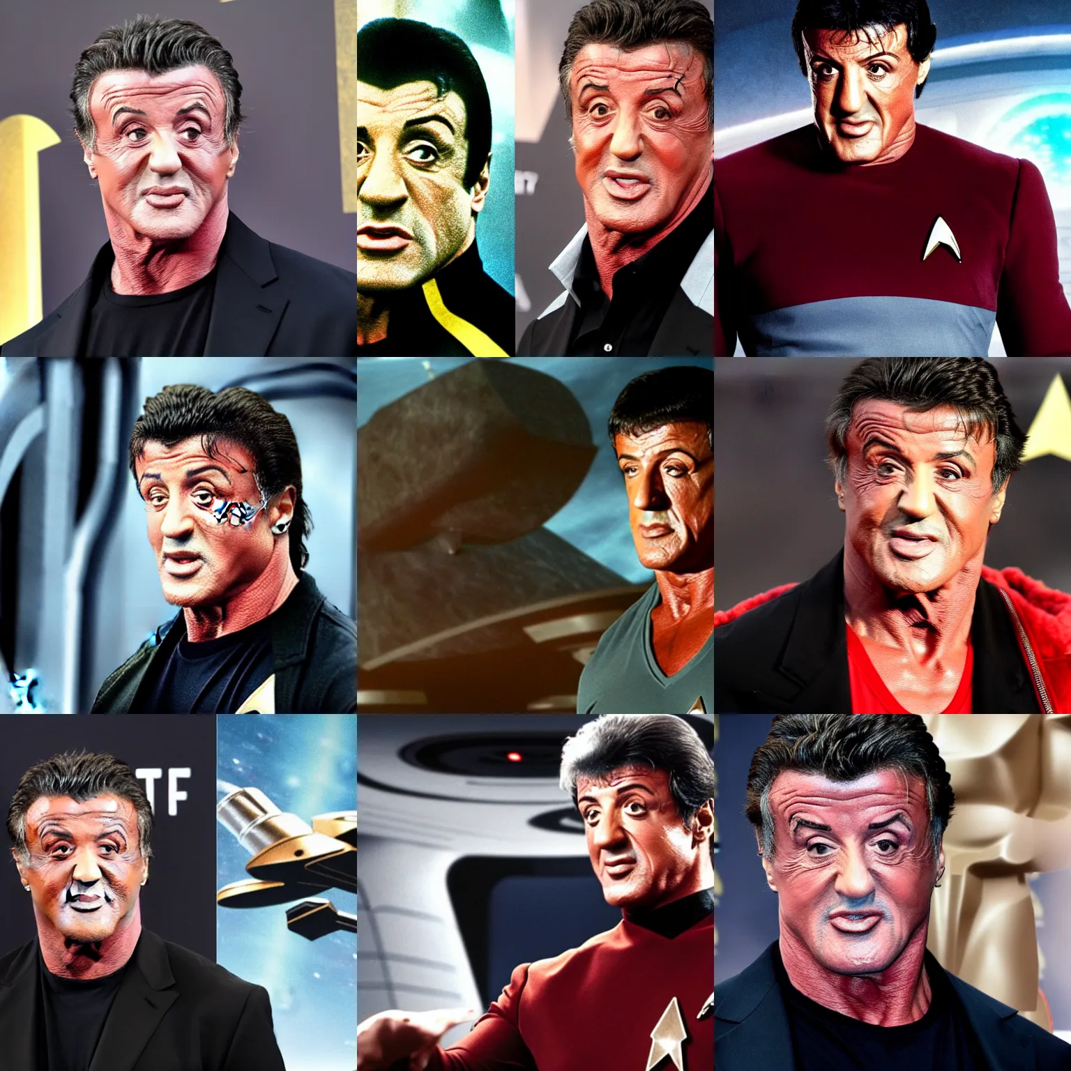 Prompt: sylvester stallone is the captain of the starship enterprise in the new star trek movie