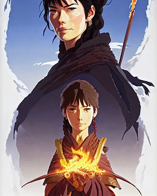 Image similar to azctec warrior, young lena headey, finely detailed perfect face, exquisite details, fire magic, mid view, design on a white background, by studio muti, greg rutkowski makoto shinkai takashi takeuchi studio ghibli