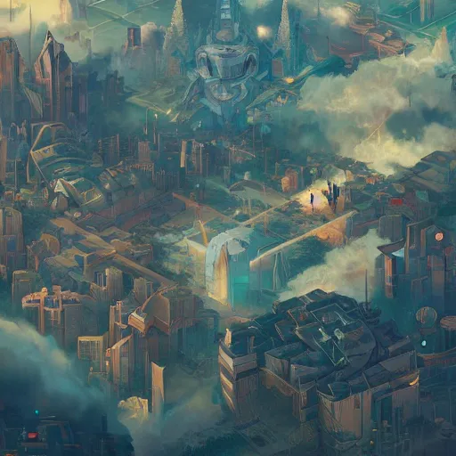 Image similar to garden village city sacred octane render cinematic geometric fantasy by peter mohrbacher, victo ngai, tristan eaton, android jones, beksinski, wlop, james jean, rhads