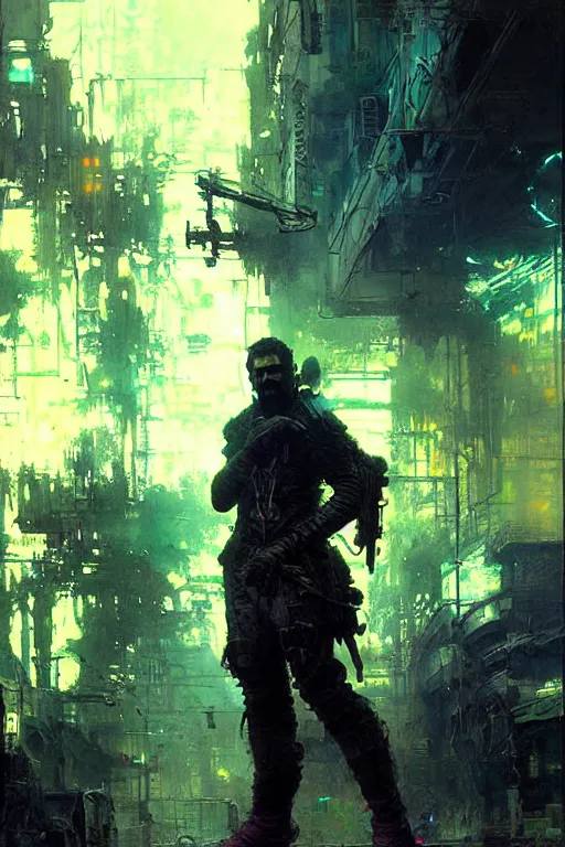 Prompt: the last human after the apocalypse, neon colours, depressing, extreme detail, portrait dnd, painting by gaston bussiere, craig mullins, greg rutkowski, yoji shinkawa