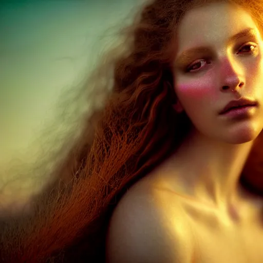 Image similar to photographic portrait of a stunningly beautiful siren renaissance female, in soft dreamy light at sunset, contemporary fashion shoot, by edward robert hughes, annie leibovitz and steve mccurry, david lazar, jimmy nelsson, extremely detailed, breathtaking, hyperrealistic, perfect face, octane render
