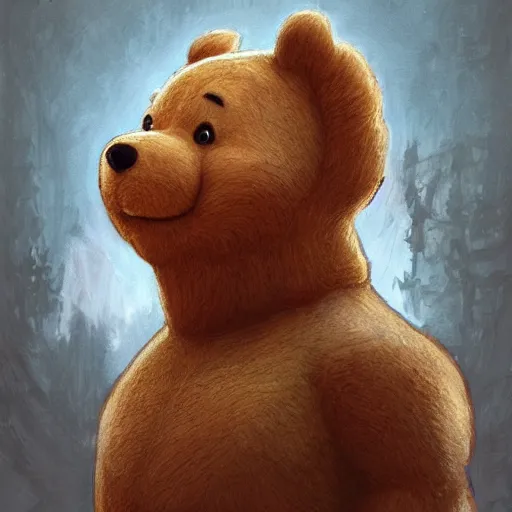 Image similar to clear portrait of xi jiping as winnie the poo, cottagecore!!, detroit hood background hyper detailed, character concept, full body, dynamic pose, elegant, intricate, highly detailed, digital painting, artstation, concept art, smooth, sharp focus, illustration, art by artgerm and greg rutkowski and alphonse mucha