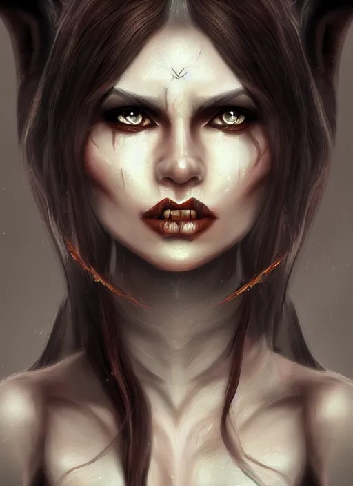 Prompt: portrait of a fantasy demon woman, photorealism, digital art, art station , concept art