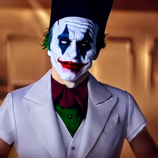 Image similar to cinematic shot of the joker wearing a chef's hat and a white shirt, 8 k, very intricate, very detailed,