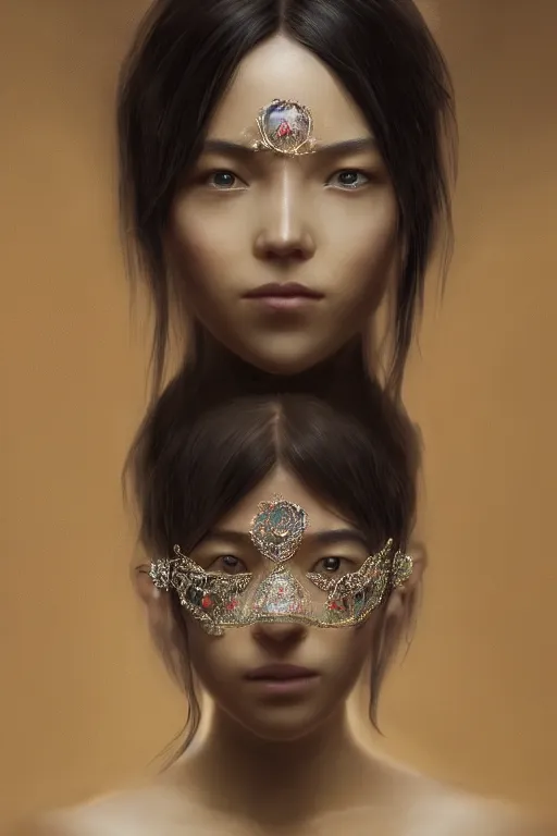 Image similar to A fancy portrait of a women wearing crystal mask by Greg Rutkowski, beeple, Sung Choi, Mitchell Mohrhauser, Maciej Kuciara, Johnson Ting, Maxim Verehin, Peter Konig, final fantasy, macro lens, 35mm, 8k photorealistic, cinematic lighting, HD, high details, dramatic, dark atmosphere, trending on artstation